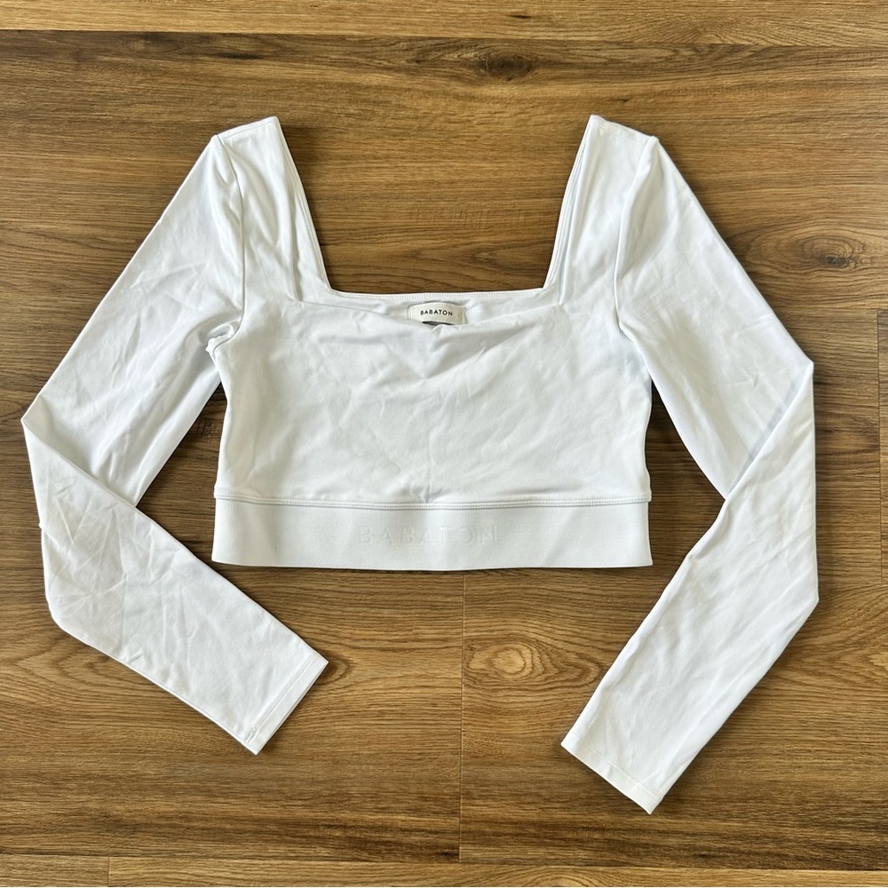 Aritzia Babaton Contour Square Neck Long Sleeve Crop Top White‎ Womens Medium